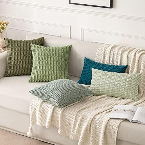 MIULEE Lumbar Corduroy Decorative Throw Pillow Covers 12x20 Olive Green