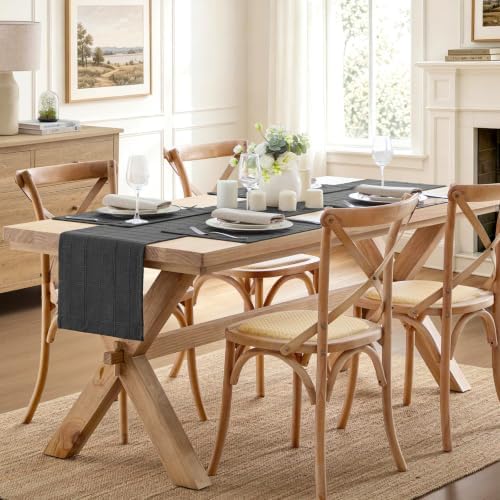 ZeeMart Linen Checked Farmhouse Table Runner, 13x48 Inches Charcoal