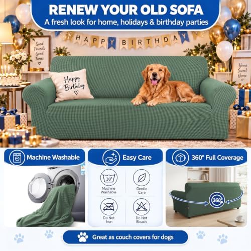 KEKUOU Stretch Oversized Couch Covers for Sofa Slipcover,Greyish Green