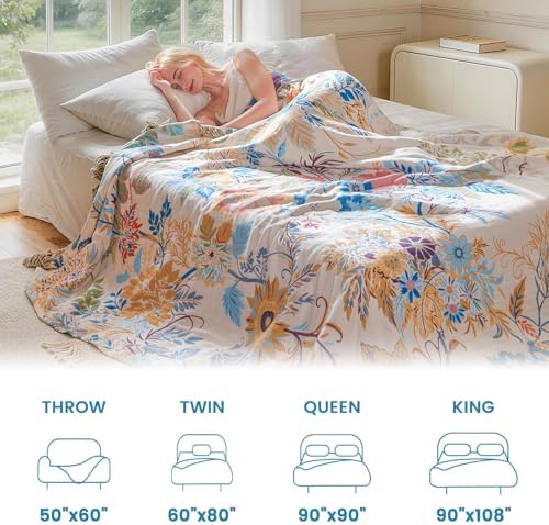 MSGKV Boho Throw Blanket 50"x60" 100% Cotton Throw for Couch Sofa Bed
