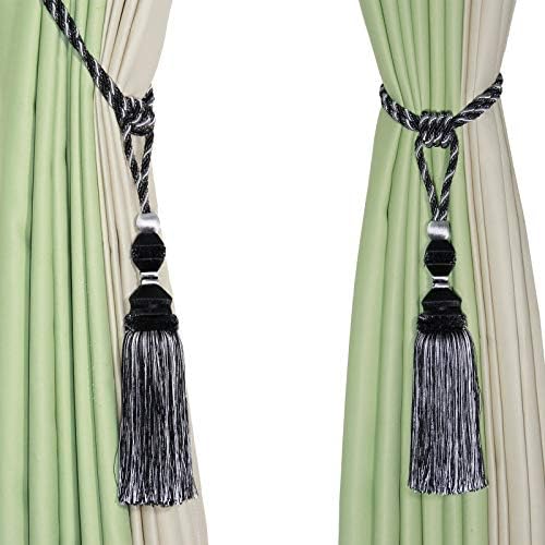 2 Pack Tassel Curtain Tiebacks Drapery Curtain Holdbacks-Black