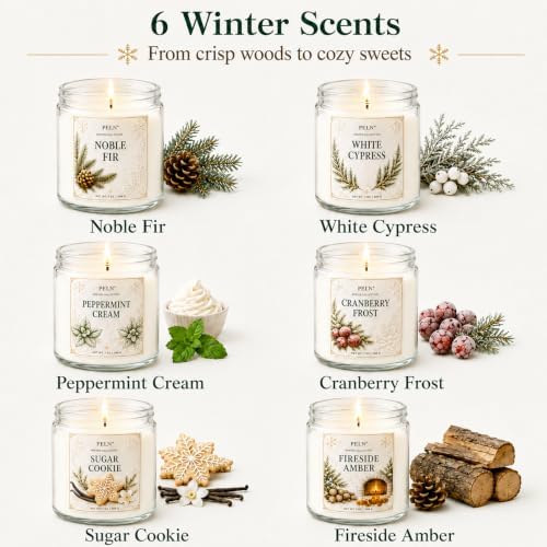 6-Pack Winter Candle Gift Set, 7 oz Soy Candles, Holiday Christmas Scents