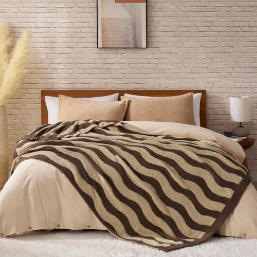 Snuggle Sac Wave Stripe Throw Blanket for Couch, Fuzzy Microfiber Blankets, Throws for Girls Daughter Gifts for Kid, Wave Beige Brown, 60x80 inches