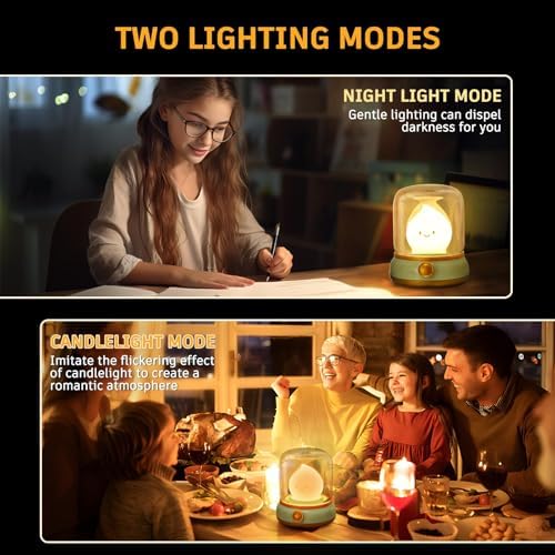 Ghost Campfire Night Light, Small Cute Desk Lamp, Dimmable Cordless Bedside Table Lamp, 2 Modes Rechargebale Battery Oprated Warm Night Light for Bedroom/Kids/Baby Nursery, Vintage Ambient Lighting