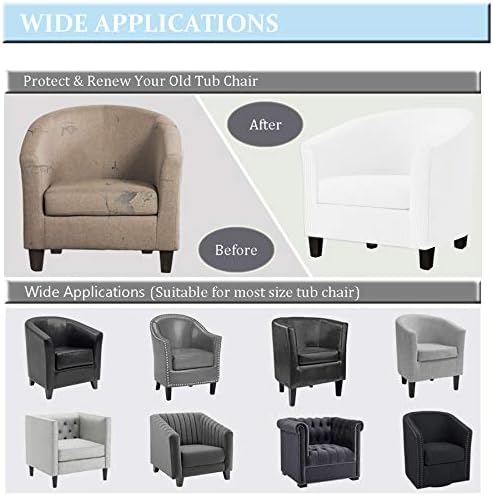 2 Piece Tub Chair Covers with Cushion Cover, Stretch Jacquard Furniture Cover,Armchair Protector Slipcover Removable Machine Washable (Cream White)