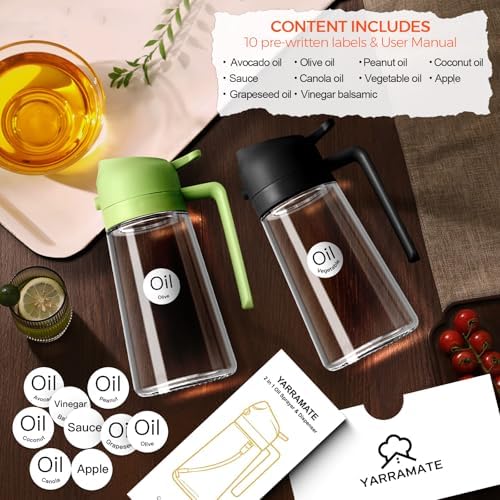 YARRAMATE 16 oz 2-in-1 Glass Olive Oil Sprayer for Cooking, Black