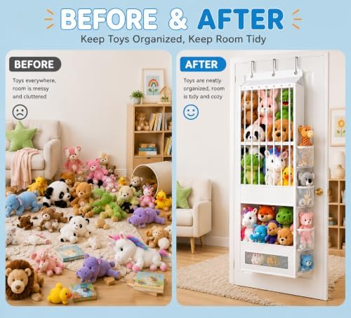 Over the Door Stuffed Animal Storage Organizer with 4 Mesh Pockets