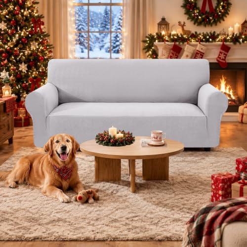XINEAGE Stretch 4 Seater Slipcover, Non-Slip Pet Couch Cover,Silver Gray