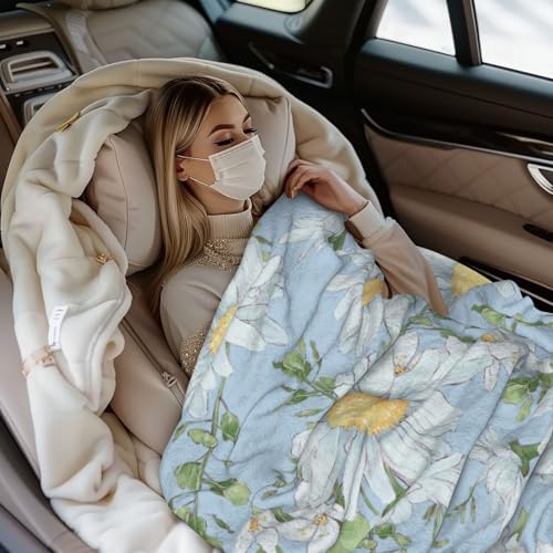 Daisies and Watercolor Wildflowers Fleece Throw Blanket Ultra Soft Cozy Decorative Flannel Blanket for Home Bed Couch Chair Travel 50x40in