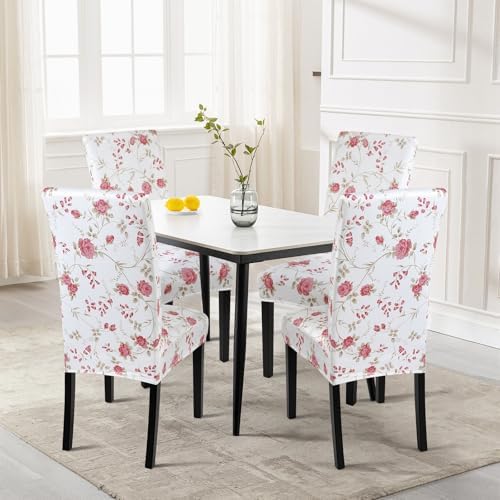 SearchI Dining Room Chair Covers Set of 6, Stretch Printed Floral Parsons Chair Slipcovers Removable Washable Kitchen Chair Protector Cover for Dining Room, Hotel, Ceremony (Floral Pattern)