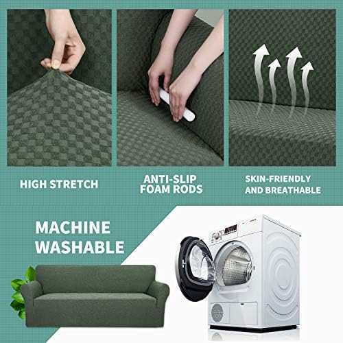 YEMYHOM Couch Cover Latest Jacquard Design High Stretch Sofa Covers for 3 Cushion Couch, Pet Dog Cat Proof Slipcover Non Slip Magic Elastic Furniture Protector (Large, Army Green)