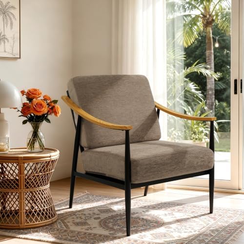 RNKSFX Modern Accent Chair for Living Room Bedroom Mid Century Arm Chair Upholstered Office Accent Chair Comfy Waiting Room Chair with Metal Frame, Brown