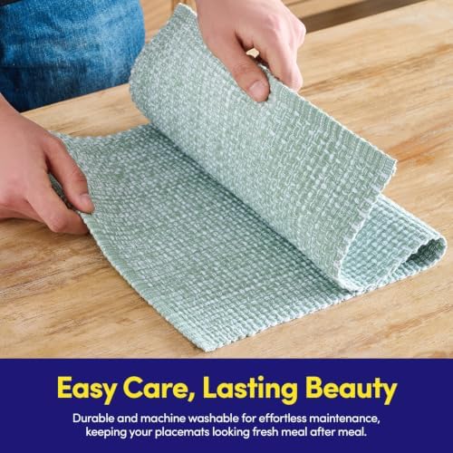 Sweet Home Collection 100% Cotton Placemats for Dining Room Rectangle Two Tone Woven Fabric 13" x 19" Soft Durable Table Mat Set, Set of 4, Pale Green