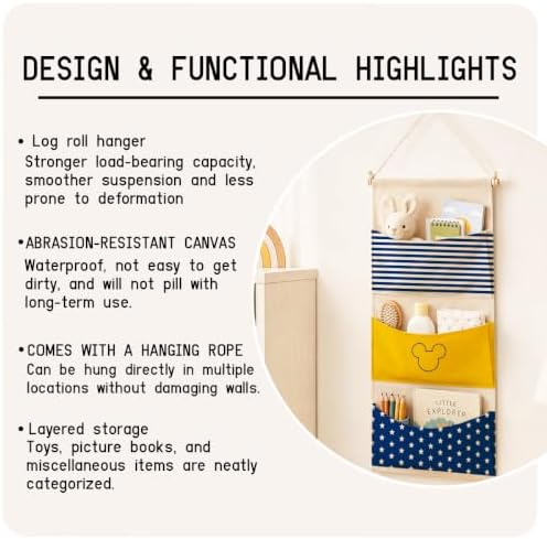 3-Pocket Hanging Wall Organizer, Cute Star Stripe Design for Playroom