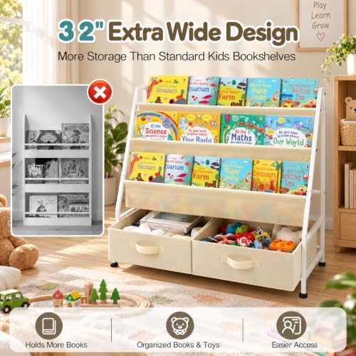 32" Kids Bookshelf and Toy Storage Organizer, Montessori Toddler Bookshelf