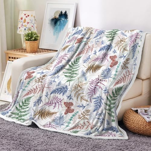JAWO Floral Throw Blanket, White Flower Throws Wildflowers Botanical Plant Printed All Seasons, Vintage Colorful Butterfly Flannel Blanket for Bedding Sofa Travel Couch Chair Sofa Home Decor,30x40