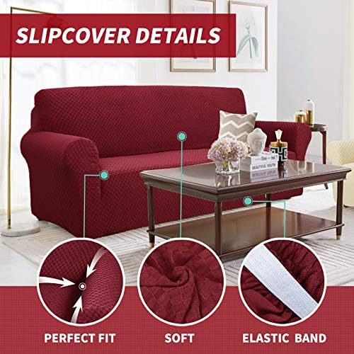 YEMYHOM Couch Cover Latest Jacquard Design High Stretch Sofa Chair Covers for Living Room, Pet Dog Cat Proof Armchair Slipcover Non Slip Magic Elastic Furniture Protector (Small, Christmas Wine Red)