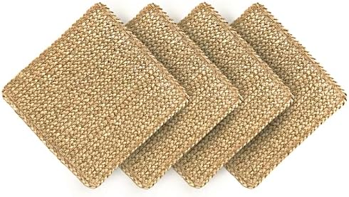 Square Woven Placemats Set of 4 Straw Table Placemat Extra Wide Braided Rattan Place Mats for Square Plates Farmhouse Placemat Wipeable Wicker Outdoor Placemats for Patio Table 13.4''