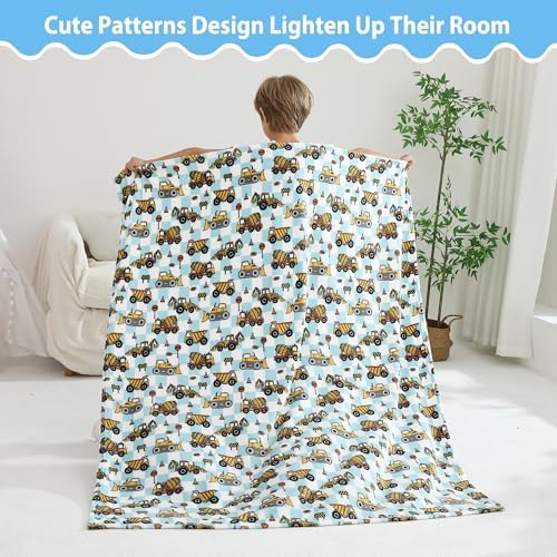 Softan Kids Throw Blanket for Girls & Boys, Warm Soft Toddler Flannel Blankets for Sofa Couch Bed， Cozy Fuzzy Plush Flannel Kids Throw Blanket for Daycare & School - Excavator 50x60 inches