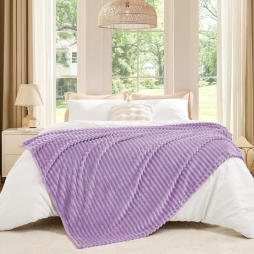 BEDELITE 3D Ribbed Lavender Fleece Throw Blanket for Couch, 50x70 Inch