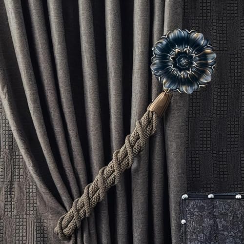 LOPGT Set of 2 Vintage Curtain Holdbacks Wall Mounted with Screws, Black