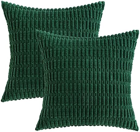 MIULEE Christmas Euro Corduroy Decorative Pillow Covers 24x24 Dark Green