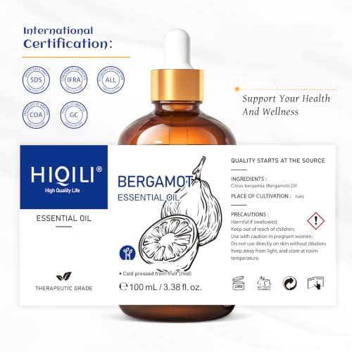 HIQILI Bergamot Essential Oil for Diffuser, Skin & Hair