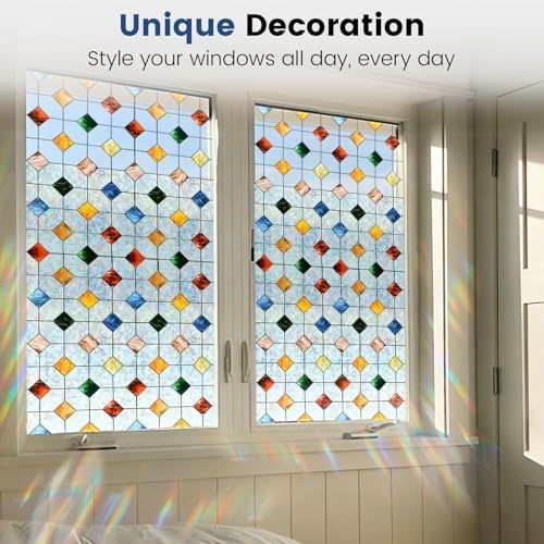 DKTIE Rainbow Stained Glass Window Film Decorative 23.6in X 118.1in