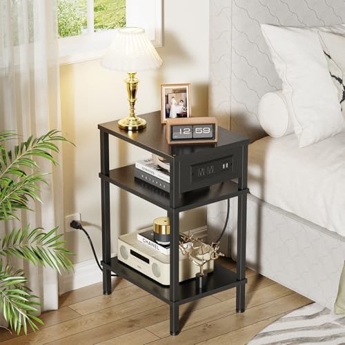 Creso hom Side Table with Charging Station, End Tables Living Room