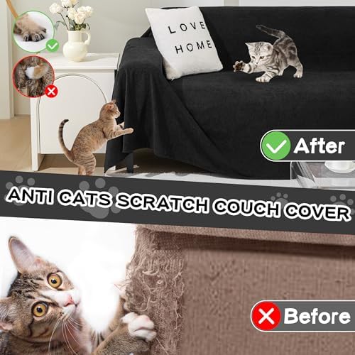 MEETSKY Couch Cover for 3 Cushion Sofa Washable, Cat Scratch Proof Sofa Covers, Furniture Protector L Shape Sofa Slipcovers Soft Sectional Couch Covers for Dogs, 71" x 134", Black