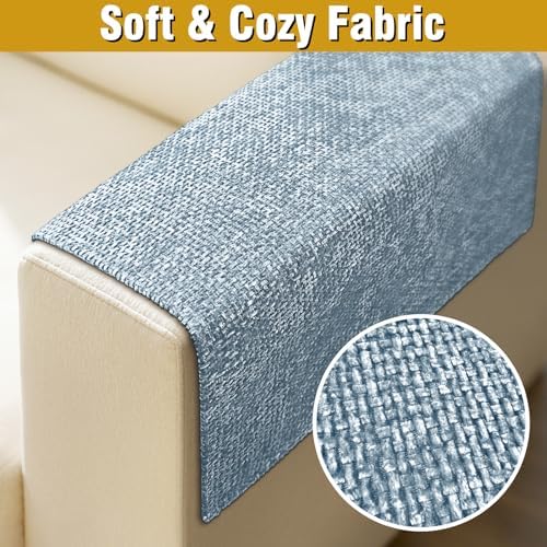 Couch Arm Covers, Sofa Arm Covers, Waterproof Armrest Cover for Sofa, Armchair, Loveseat, Non-Slip Recliner Arm Cover, Headrest Cover, Arm Chair Covers Set of 2 (Light Blue, 24"×20")