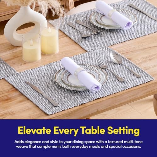 Sweet Home Collection 100% Cotton Placemats for Dining Room Rectangle Two Tone Woven Fabric 13" x 19" Soft Durable Table Mat Set, Set of 4, Gray