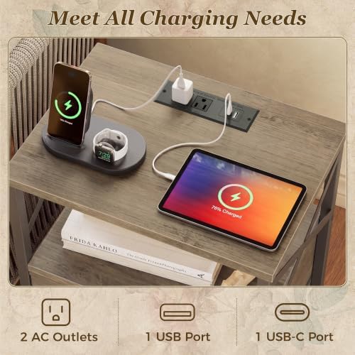 Huuger Nightstand Set of 2 with Charging Station, USB-C Port, End Tables