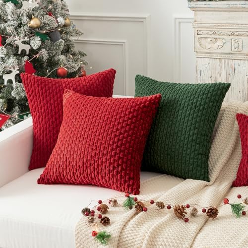 Kevin Textile Soft Corduroy 18x18 Inch Pillow Covers 2 Pack, Red