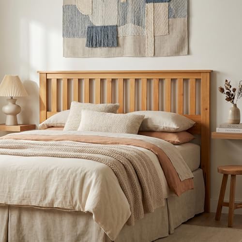 ComfIQ Serene Wood Panel Headboard with Mission Slats, King, Pine