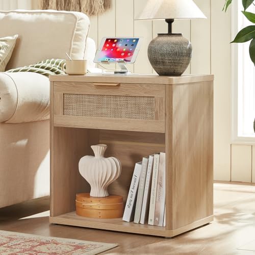 LEYAOYAO Rattan 23" Nightstands Set of 2 with Charger for Bedroom