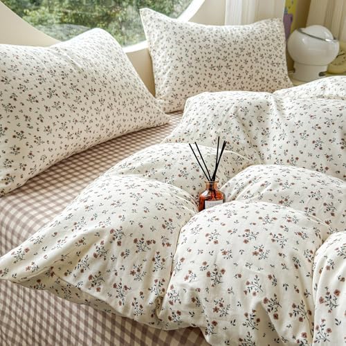 Girls Floral Duvet Cover Set Muslin Cotton Queen(90"x90"),Floret