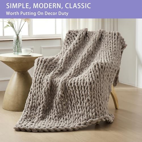 Bigacogo Chunky Knit Throw Blanket for Couch, 51x63 inches, Taupe