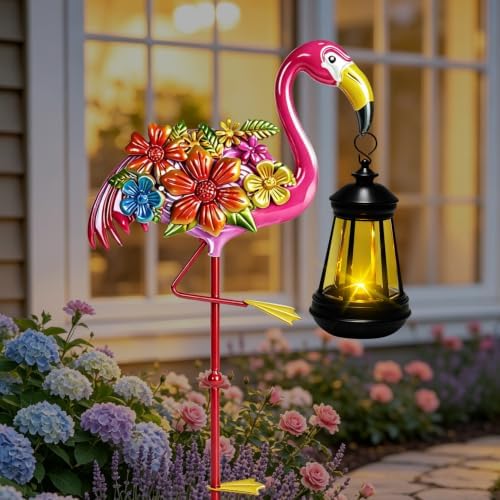 32.28in Pink Flamingo Garden Stakes with Solar Lights Outdoor Decor Gifts