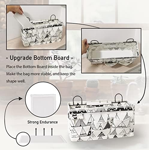 Kanrichu 2pcs Large Wall Hanging Organizer Bag, Linen Fabric Door Hanging Storage Baskets with Pockets, Waterproof Bin for Kitchen, Bedroom, Office, RV Camper (White)
