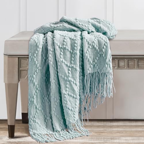BOURINA Auqa Throw Blanket 50 x70 Inch Jacquard Throw Knitted Blanket