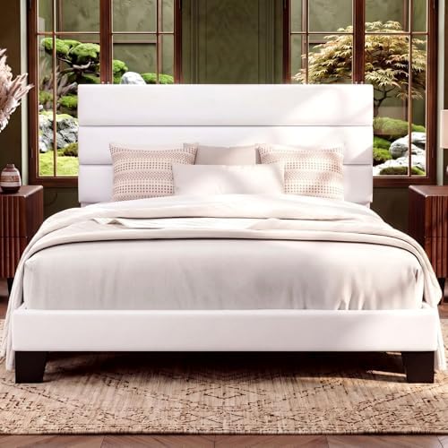 Allewie Full Size Platform Bed Frame with Velvet Upholstered Headboard