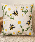 Embroidered Throw Pillow Cover 18x18 Inch, Flower Bee