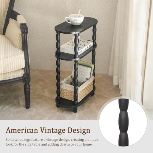 MaxSmeo Small Black Side Table, 3-Tier Narrow End Table with Storage