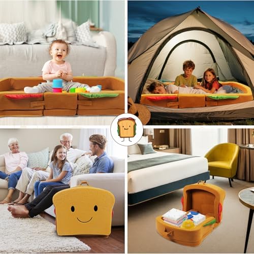 Toddler Travel Bed Sandwich Style - Portable Toddlers Floor Beds, Foldable Soft Foam Travel Bed for Baby and Kid, Washable Cover Toddler Cot with Safety Rail for Travel, Home/Travel Sleep