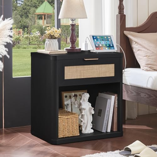 LEYAOYAO Rattan 23" Nightstands Set of 2 with Charger for Bedroom