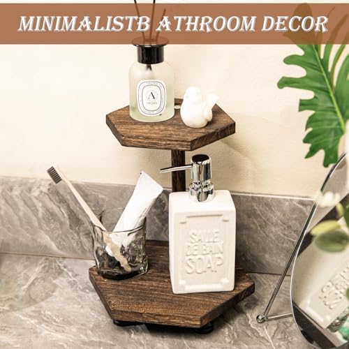 Tikea 2-Tier Wood Riser for Decor, Farmhouse Bathroom Corner Counter Shelf