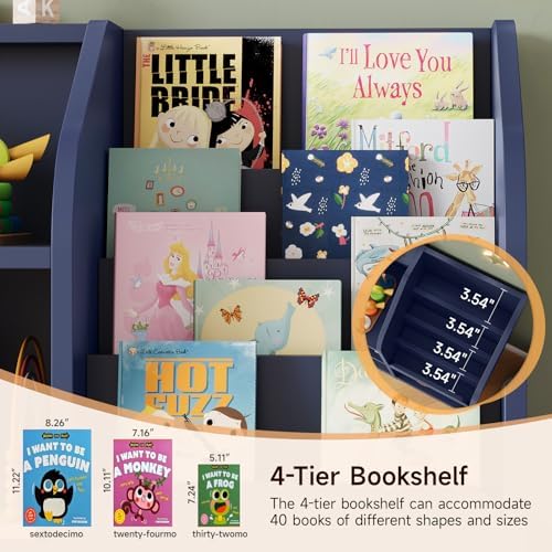 ONBRILL Toy Organizer with Bookshelf & Stuffed Animal Storage, Navy Blue