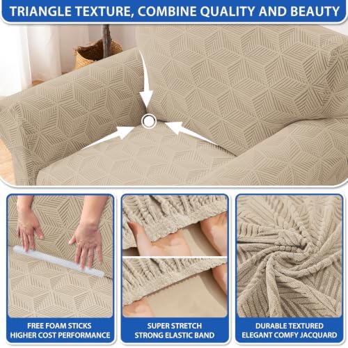 ZNSAYOTX Stretch Chair Cover, 1 Piece Couch Covers for 1 Seat Sofa, Jacquard Armchair Slipcovers with Elastic Bottom Thickened Furniture Protector for Dog Cat Pet (Small, Khaki)