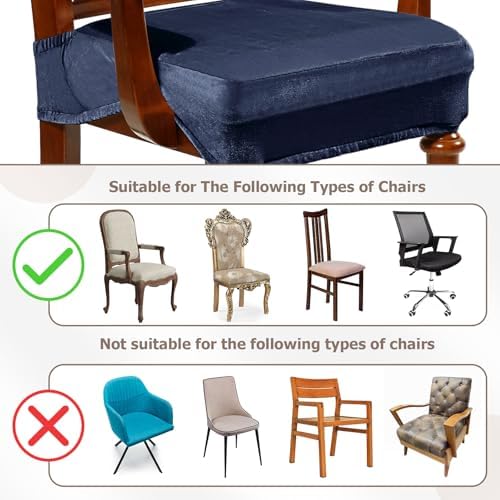 Havawish Extra Wide Dining Chair Seat Covers, Navy Blue, Velvet, 4 Pcs